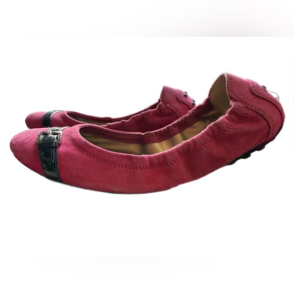 Tod's Fuchsia and Navy Suede Belted Cap Toe Ballet Flats - Picture 7 of 9